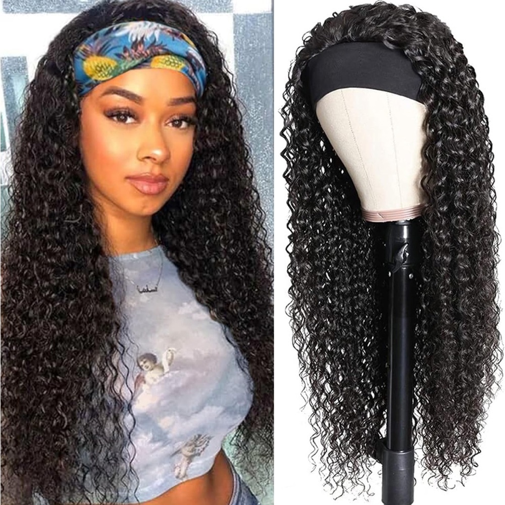 Headband Wig Human Hair Deep Wave 26 Inch Human Hair Headband Wig